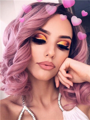 Short Ash Pink Ombre Bob Synthetic Lace Front Wig