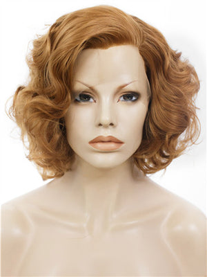 Short Ash Pumpkin Wave Synthetic Lace Front Wig - FashionLoveHunter