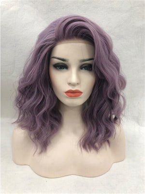 Short Ash Purple Wave Synthetic Lace Front Wig