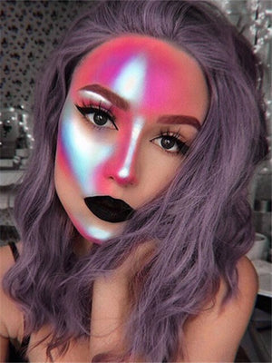 Short Ash Purple Wave Synthetic Lace Front Wig