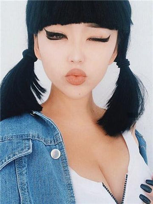 Short Black Swan Bob Synthetic Lace Front Wig - FashionLoveHunter