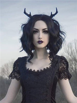 Short Black Pearl Wave Bob Synthetic Lace Front Wig - FashionLoveHunter