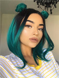 Short Black To Green Ombre Bob Synthetic Lace Front Wig - FashionLoveHunter