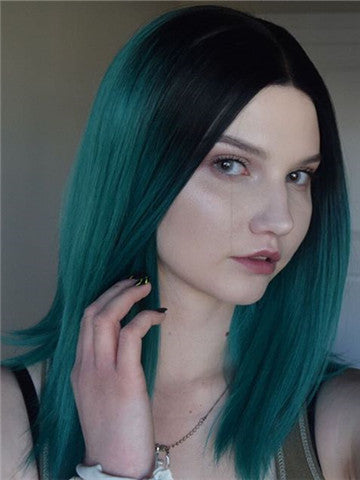 Short Black To Green Ombre Bob Synthetic Lace Front Wig - FashionLoveHunter