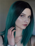 Short Black To Green Ombre Bob Synthetic Lace Front Wig - FashionLoveHunter