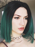 Short Black To Green Ombre Bob Synthetic Lace Front Wig - FashionLoveHunter