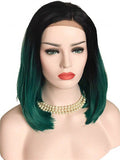 Short Black To Green Ombre Bob Synthetic Lace Front Wig - FashionLoveHunter