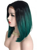 Short Black To Green Ombre Bob Synthetic Lace Front Wig - FashionLoveHunter