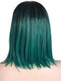 Short Black To Green Ombre Bob Synthetic Lace Front Wig - FashionLoveHunter