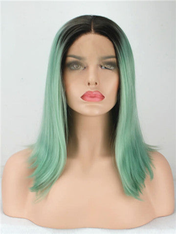 Short Black To Mint Green Bob Synthetic Lace Front Wig - FashionLoveHunter