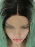 Short Black To Mint Green Bob Synthetic Lace Front Wig - FashionLoveHunter