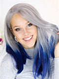 Short Centaury Silver Blue Ombre Synthetic Lace Front Wig - FashionLoveHunter