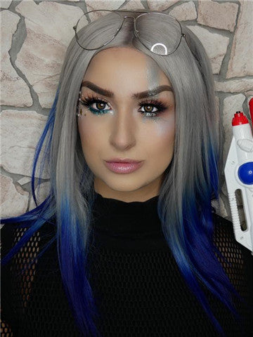 Short Centaury Silver Blue Ombre Synthetic Lace Front Wig - FashionLoveHunter