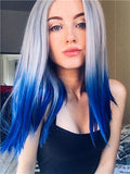 Short Centaury Silver Blue Ombre Synthetic Lace Front Wig - FashionLoveHunter