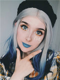 Short Centaury Silver Blue Ombre Synthetic Lace Front Wig - FashionLoveHunter