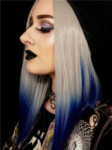 Short Centaury Silver Blue Ombre Synthetic Lace Front Wig - FashionLoveHunter