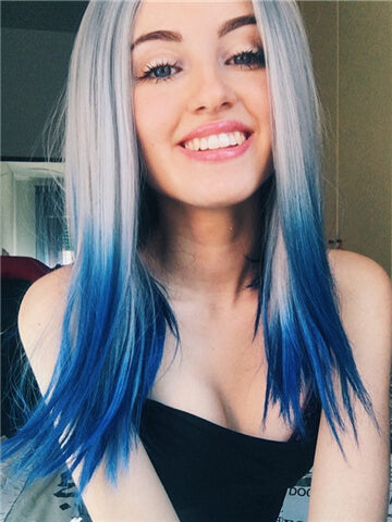 Short Centaury Silver Blue Ombre Synthetic Lace Front Wig - FashionLoveHunter