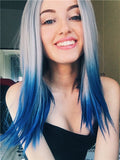 Short Centaury Silver Blue Ombre Synthetic Lace Front Wig - FashionLoveHunter