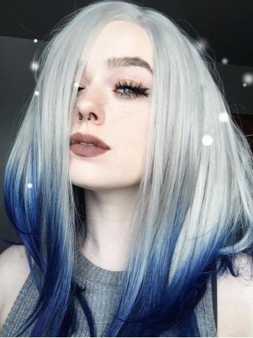 Short Centaury Silver Blue Ombre Synthetic Lace Front Wig FashionLoveHunter