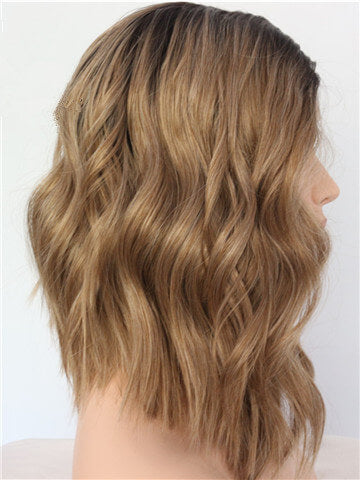 Short Chocolate Saddle Brown Bob Wave Synthetic Lace Front Wig