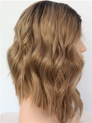 Short Chocolate Saddle Brown Bob Wave Synthetic Lace Front Wig