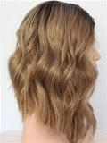 Short Chocolate Saddle Brown Bob Wave Synthetic Lace Front Wig