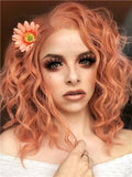 Short Clivia Peach Curly Bob Synthetic Lace Front Wig