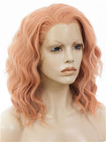 Short Clivia Peach Curly Bob Synthetic Lace Front Wig - FashionLoveHunter