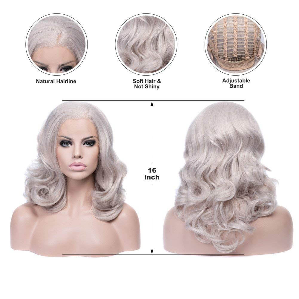 Short Cool Silver Grey Wavy Synthetic Lace Front Wig