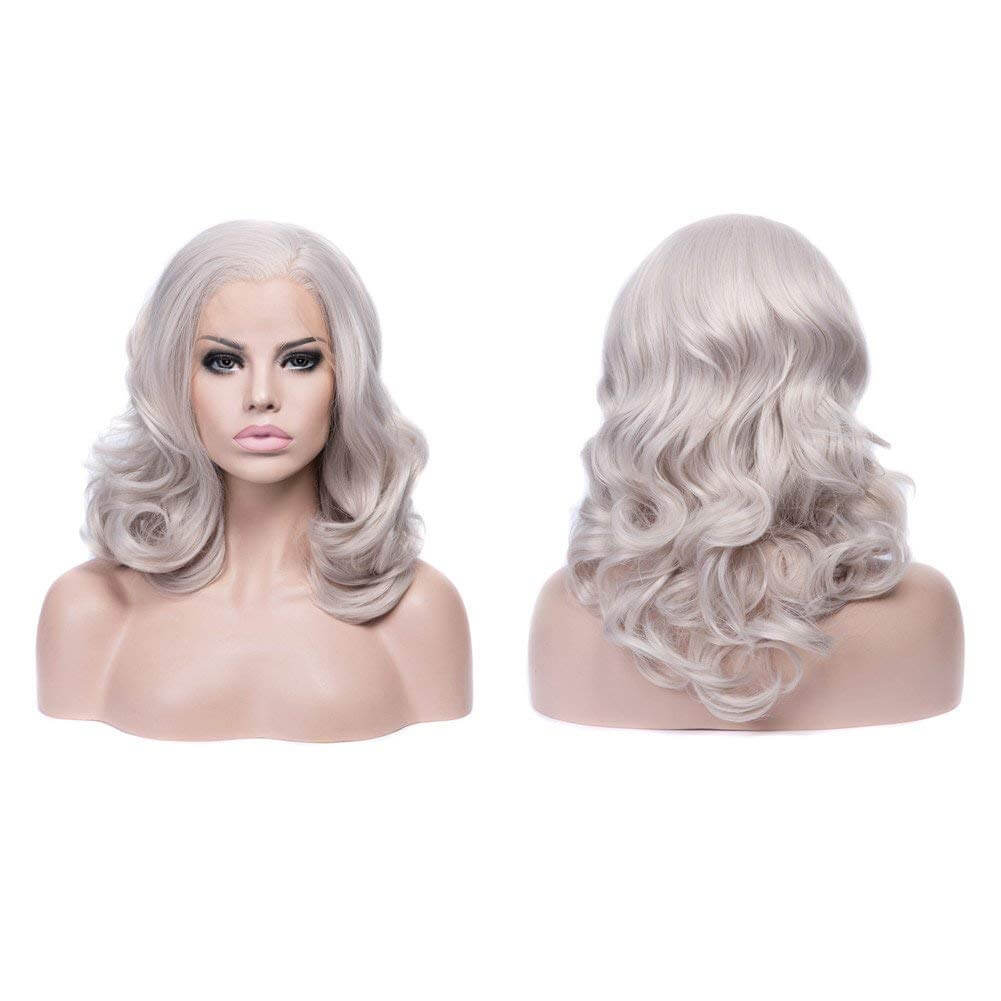 Short Cool Silver Grey Wavy Synthetic Lace Front Wig