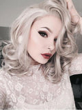 Short Cool Silver Grey Wavy Synthetic Lace Front Wig