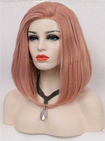 Short Coral Pink Bob Synthetic Lace Front Wig - FashionLoveHunter
