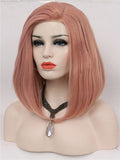 Short Coral Pink Bob Synthetic Lace Front Wig - FashionLoveHunter
