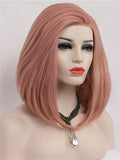 Short Coral Pink Bob Synthetic Lace Front Wig - FashionLoveHunter