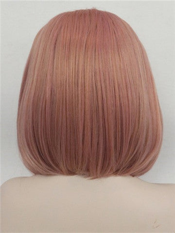 Short Coral Pink Bob Synthetic Lace Front Wig - FashionLoveHunter