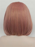 Short Coral Pink Bob Synthetic Lace Front Wig - FashionLoveHunter