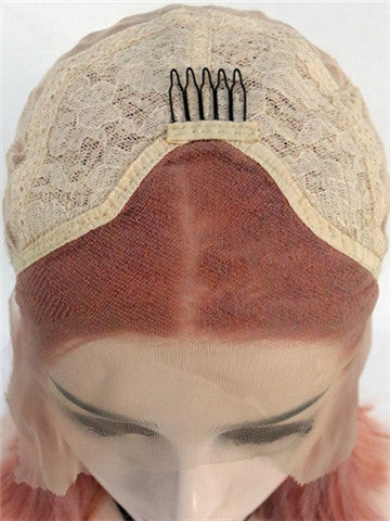 Short Coral Pink Bob Synthetic Lace Front Wig - FashionLoveHunter
