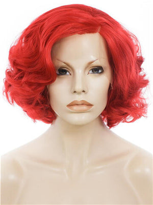 Short Curly Bright Red Bob Wave Synthetic Lace Front Wig
