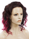 Short Burgundy Rihanna Style Wave Synthetic Lace Front Wig - FashionLoveHunter