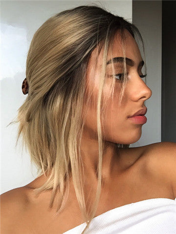 Short Goldish Brown Ombre Bob Synthetic Lace Front Wig - FashionLoveHunter