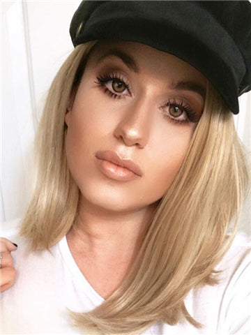 Short Goldish Brown Ombre Bob Synthetic Lace Front Wig - FashionLoveHunter