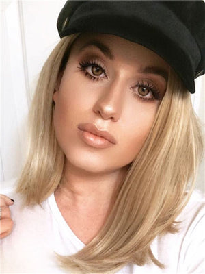 Short Goldish Brown Ombre Bob Synthetic Lace Front Wig - FashionLoveHunter