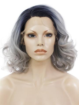 Short Gray Ombre Wave Synthetic Lace Front Wig - FashionLoveHunter