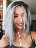 Short Grey Ombre Bob Synthetic Lace Front Wig