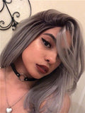 Short Grey Ombre Bob Synthetic Lace Front Wig - FashionLoveHunter