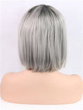 Short Grey Ombre Bob Synthetic Lace Front Wig - FashionLoveHunter