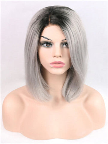 Short Grey Ombre Bob Synthetic Lace Front Wig - FashionLoveHunter