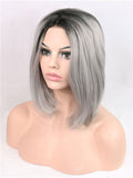 Short Grey Ombre Bob Synthetic Lace Front Wig - FashionLoveHunter
