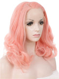 Short Lannesiana Pink Wave Bob Synthetic Lace Front Wig - FashionLoveHunter