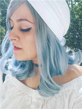 Short Light Navy Blue Ombre Synthetic Lace Front Wig